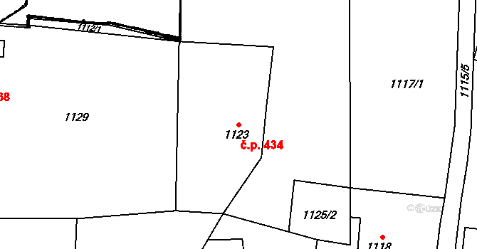 Staříč 434 na parcele st. 1123 v KÚ Staříč, Katastrální mapa