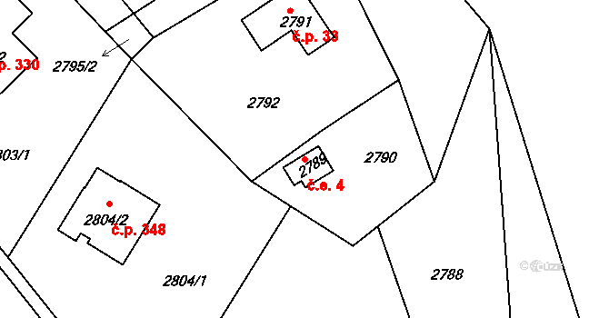 Třanovice 4 na parcele st. 2789 v KÚ Třanovice, Katastrální mapa