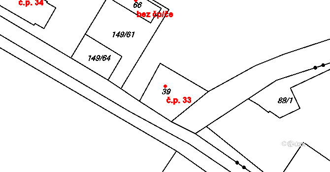 Lípa 33, Všestary na parcele st. 39 v KÚ Lípa u Hradce Králové, Katastrální mapa