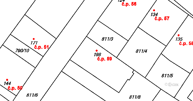 Pamětník 59, Chlumec nad Cidlinou na parcele st. 198 v KÚ Pamětník, Katastrální mapa