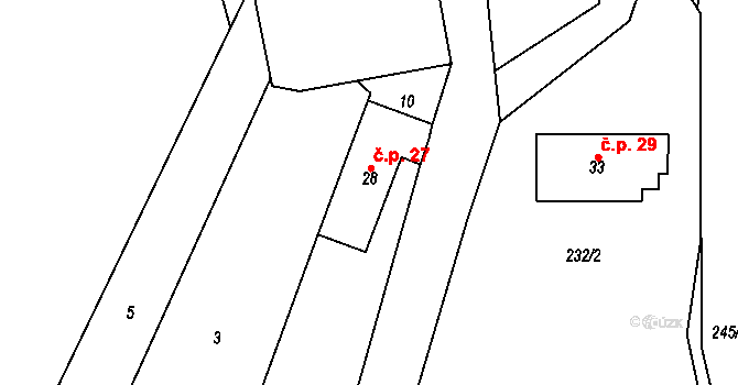 Chloumek 27, Boháňka na parcele st. 28 v KÚ Chloumek u Hořic, Katastrální mapa