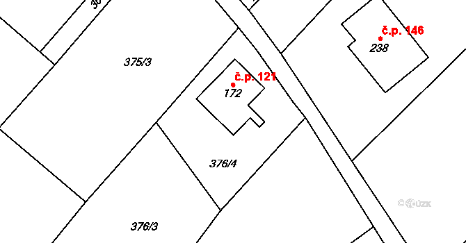 Račice 121 na parcele st. 172 v KÚ Račice u Štětí, Katastrální mapa