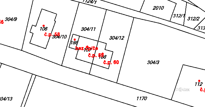 Nedvězí 60, Slaná na parcele st. 108 v KÚ Nedvězí u Semil, Katastrální mapa