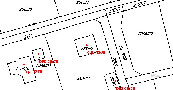 Lutyně 1300, Orlová na parcele st. 2210/2 v KÚ Horní Lutyně, Katastrální mapa