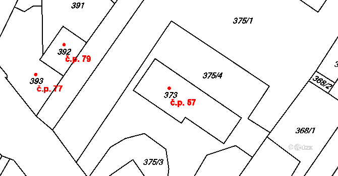 Všebořice 57, Ústí nad Labem na parcele st. 373 v KÚ Všebořice, Katastrální mapa