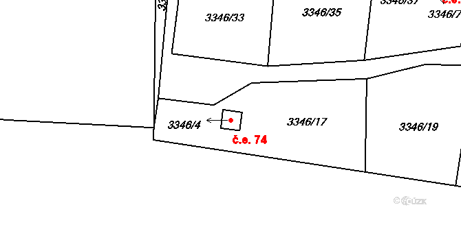 Choceňské Předměstí 74, Vysoké Mýto na parcele st. 3346/4 v KÚ Vysoké Mýto, Katastrální mapa