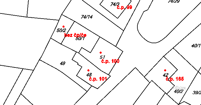 Chvalovice 100 na parcele st. 51 v KÚ Chvalovice, Katastrální mapa