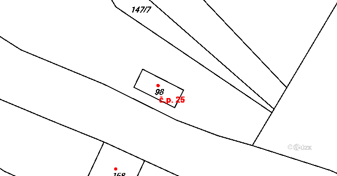 Chlístov 25, Železný Brod na parcele st. 98 v KÚ Chlístov u Železného Brodu, Katastrální mapa