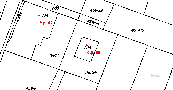Horoušánky 89, Horoušany na parcele st. 296 v KÚ Horoušany, Katastrální mapa