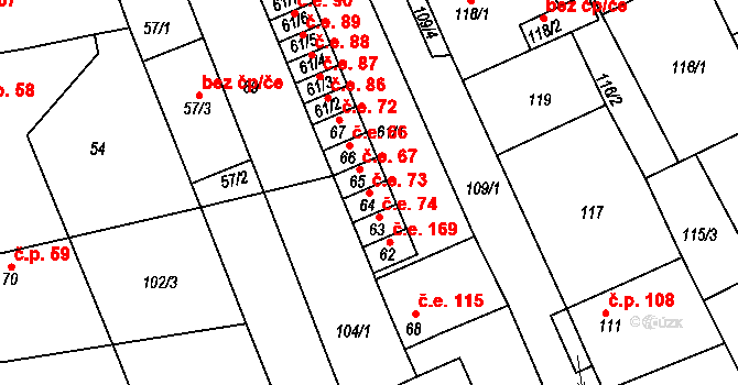 Drahůnky 73, Dubí na parcele st. 64 v KÚ Drahůnky, Katastrální mapa