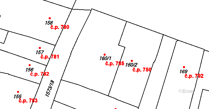 Litovel 785 na parcele st. 160/1 v KÚ Litovel, Katastrální mapa