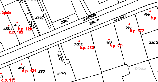 Solnice 280 na parcele st. 372/2 v KÚ Solnice, Katastrální mapa