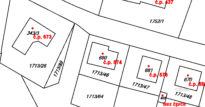 Lomnice nad Lužnicí 574 na parcele st. 680 v KÚ Lomnice nad Lužnicí, Katastrální mapa