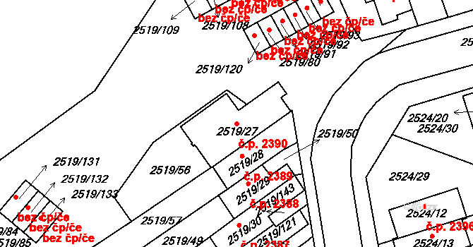Dejvice 2390, Praha na parcele st. 2519/27 v KÚ Dejvice, Katastrální mapa