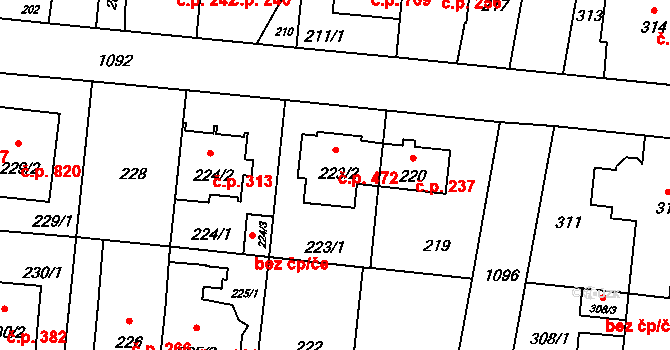 Čimice 472, Praha na parcele st. 223/2 v KÚ Čimice, Katastrální mapa