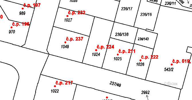 Střední Předměstí 224, Trutnov na parcele st. 1024 v KÚ Trutnov, Katastrální mapa