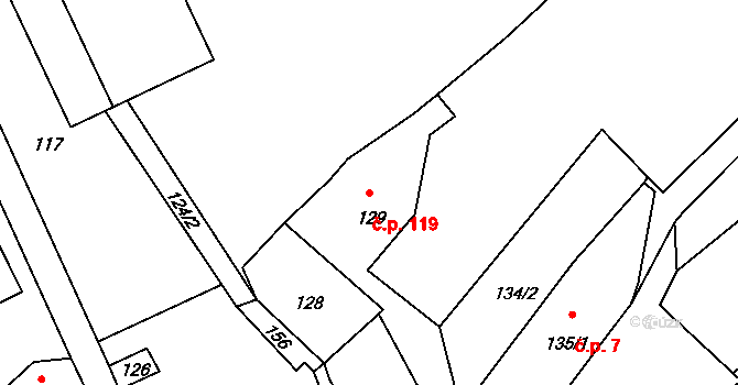 Dobranov 119, Česká Lípa na parcele st. 129 v KÚ Dobranov, Katastrální mapa