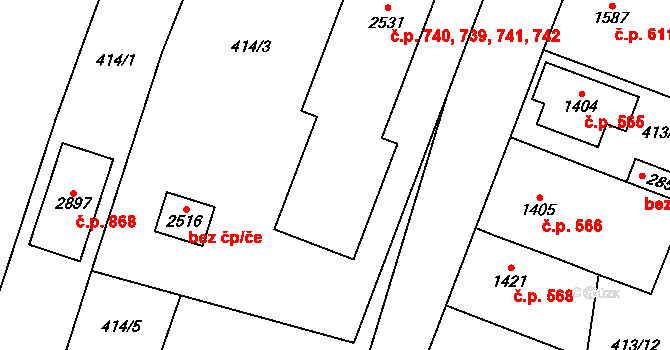 Kukleny 739,740,741,742, Hradec Králové na parcele st. 2531 v KÚ Kukleny, Katastrální mapa