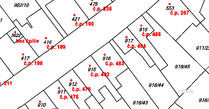 Pražské Předměstí 483, Hradec Králové na parcele st. 916 v KÚ Pražské Předměstí, Katastrální mapa