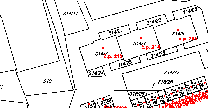 Úštěk-Českolipské Předměstí 213, Úštěk na parcele st. 314/7 v KÚ Úštěk, Katastrální mapa