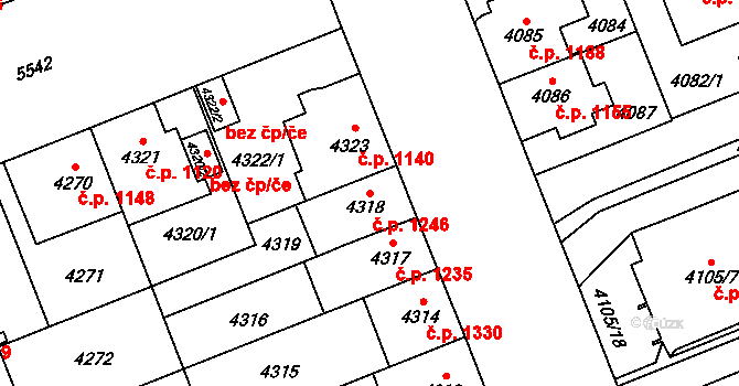 Východní Předměstí 1246, Plzeň na parcele st. 4318 v KÚ Plzeň, Katastrální mapa