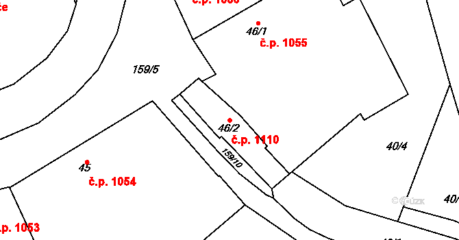 Litovel 1110 na parcele st. 46/2 v KÚ Chořelice, Katastrální mapa