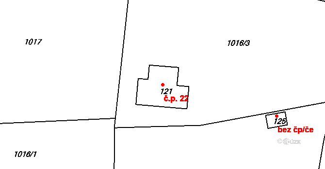 Zaječí 22, Maršovice na parcele st. 121 v KÚ Zahrádka u Benešova, Katastrální mapa