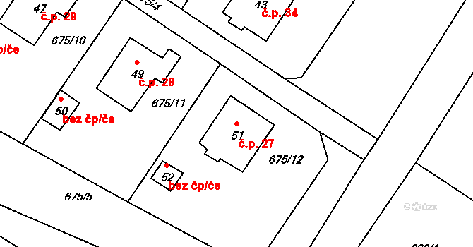 Lhota 27, Dynín na parcele st. 51 v KÚ Lhota u Dynína, Katastrální mapa