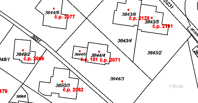 Řečkovice 2071, Brno na parcele st. 3644/4 v KÚ Řečkovice, Katastrální mapa