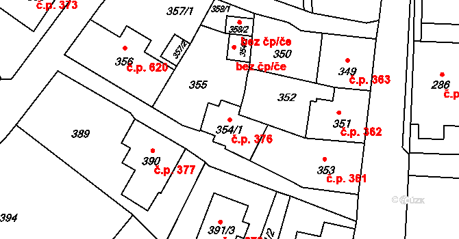 Šluknov 376 na parcele st. 354/1 v KÚ Šluknov, Katastrální mapa