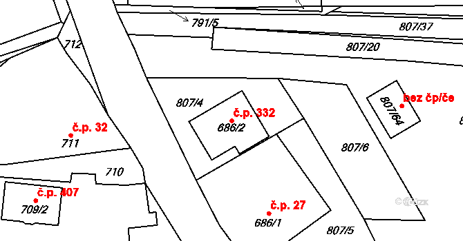 Senec 332, Zruč-Senec na parcele st. 686/2 v KÚ Senec u Plzně, Katastrální mapa