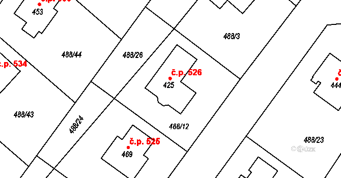 Český Herálec 526, Herálec na parcele st. 425 v KÚ Český Herálec, Katastrální mapa