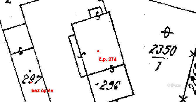 Střítež nad Ludinou 274 na parcele st. 296 v KÚ Střítež nad Ludinou, Katastrální mapa