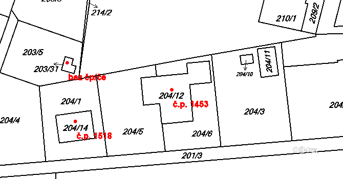 Doubravka 1453, Plzeň na parcele st. 204/12 v KÚ Lobzy, Katastrální mapa