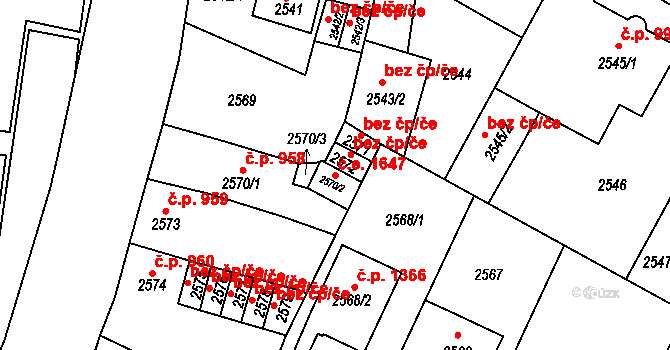 Děčín I-Děčín 1647, Děčín na parcele st. 2570/2 v KÚ Děčín, Katastrální mapa