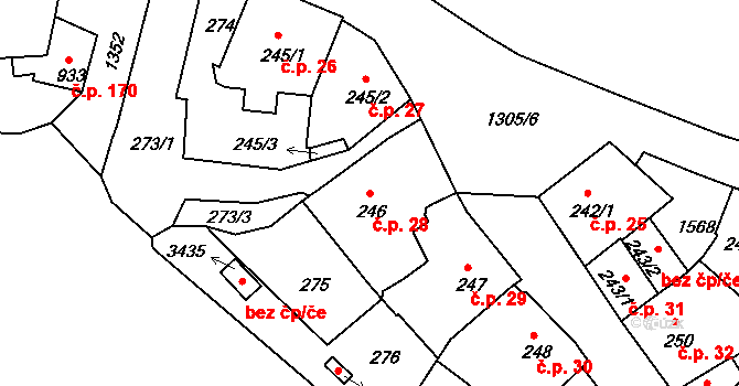 Horní Brána 28, Český Krumlov na parcele st. 246 v KÚ Český Krumlov, Katastrální mapa