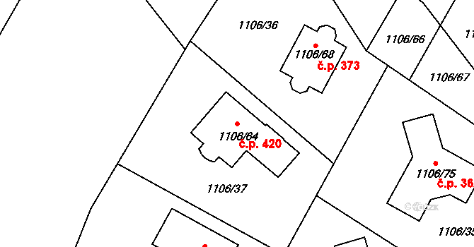 Senec 420, Zruč-Senec na parcele st. 1106/64 v KÚ Senec u Plzně, Katastrální mapa