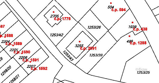 Říčany 2091 na parcele st. 3255 v KÚ Říčany u Prahy, Katastrální mapa