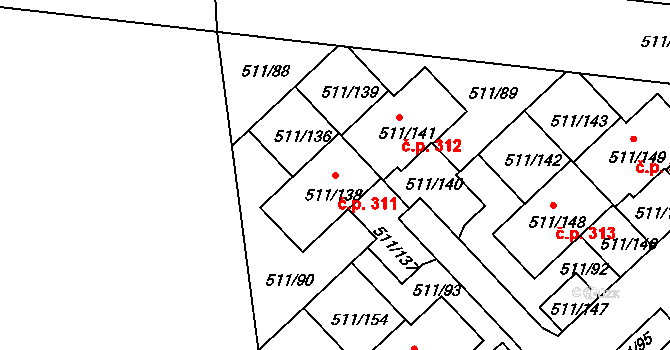 Jinočany 311 na parcele st. 511/138 v KÚ Jinočany, Katastrální mapa