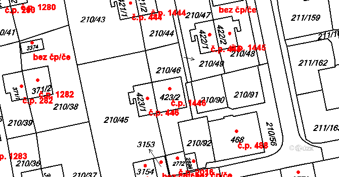 Sezimovo Ústí 1446 na parcele st. 423/2 v KÚ Sezimovo Ústí, Katastrální mapa