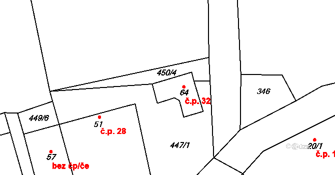 Vernýřov 32, Chlístovice na parcele st. 64 v KÚ Vernýřov, Katastrální mapa