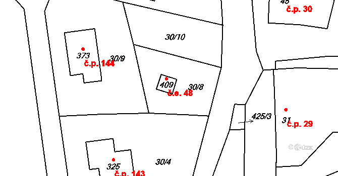 Velichovky 48 na parcele st. 409 v KÚ Velichovky, Katastrální mapa