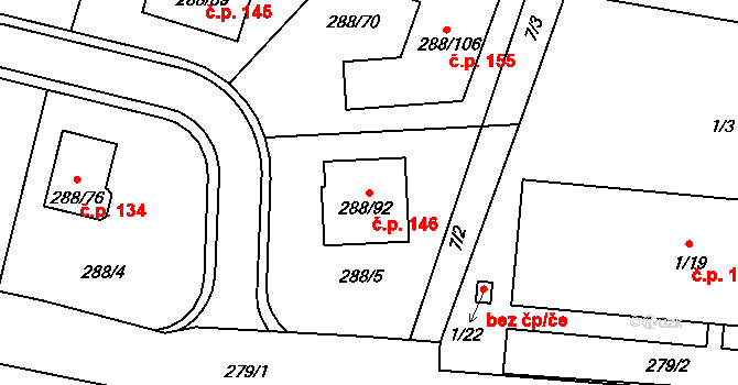 Pávov 146, Jihlava na parcele st. 288/92 v KÚ Pávov, Katastrální mapa