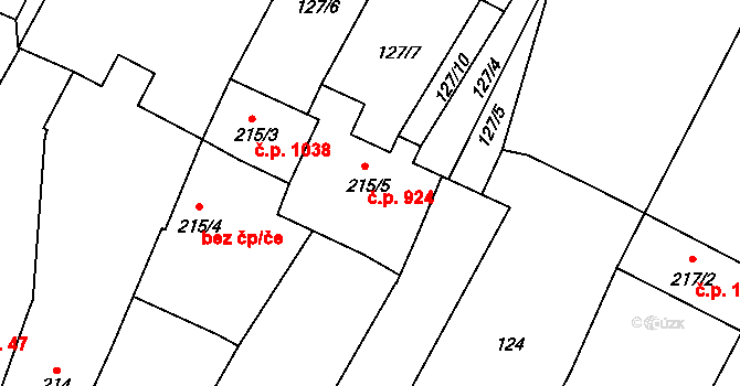 Lišov 924 na parcele st. 215/5 v KÚ Lišov, Katastrální mapa