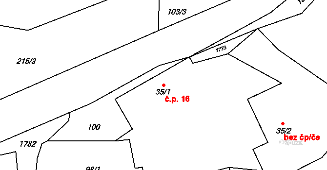 Ouběnice 16, Bystřice na parcele st. 35/1 v KÚ Ouběnice u Votic, Katastrální mapa