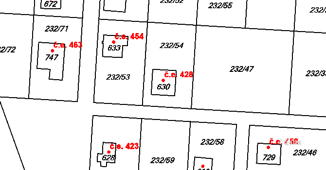 Dřenice 428, Cheb na parcele st. 630 v KÚ Dřenice u Chebu, Katastrální mapa