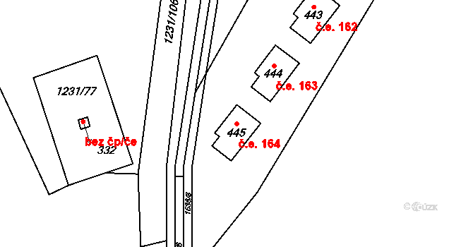 Rejhotice 164, Loučná nad Desnou na parcele st. 445 v KÚ Rejhotice, Katastrální mapa
