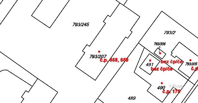 Výškovice 658,659, Ostrava na parcele st. 793/207 v KÚ Výškovice u Ostravy, Katastrální mapa