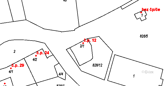 Cerhonice 12 na parcele st. 2/1 v KÚ Cerhonice, Katastrální mapa