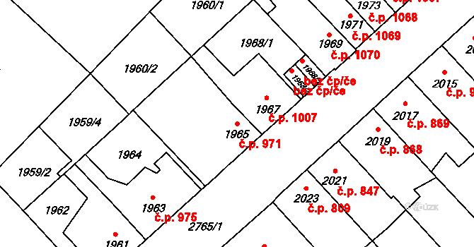 Velké Meziříčí 971 na parcele st. 1965 v KÚ Velké Meziříčí, Katastrální mapa